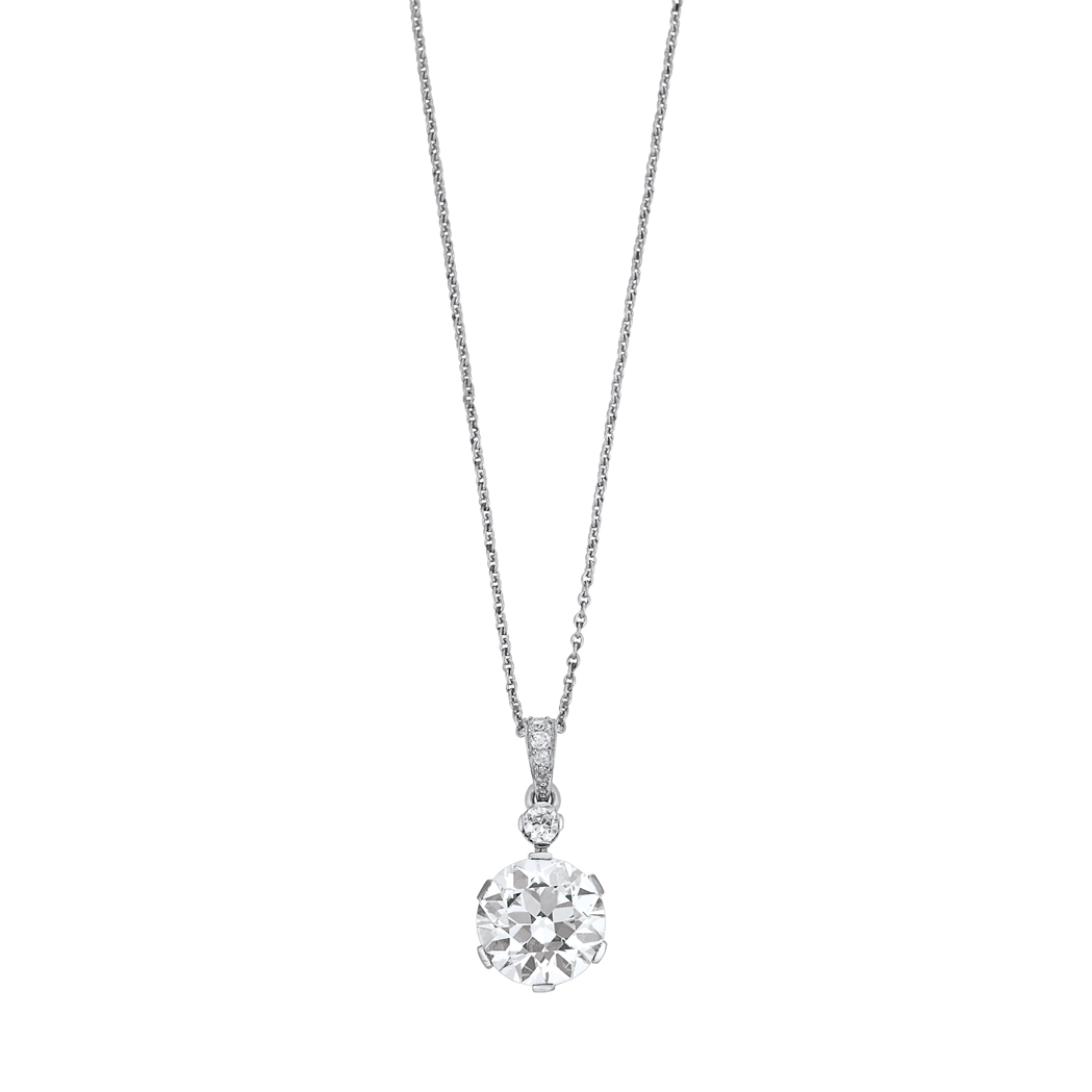 Lot image - Platinum and Diamond Pendant with White Gold Chain
