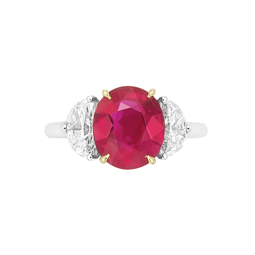 Lot image - Platinum, Gold, Ruby and Diamond Ring