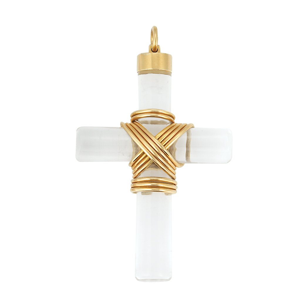 Lot image - Gold and Rock Crystal Cross Pendant