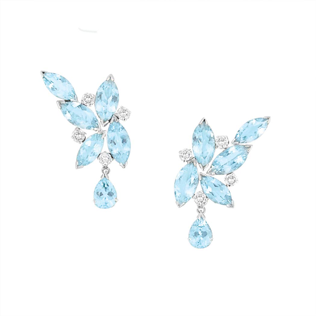Lot image - Pair of Aquamarine and Diamond Earrings