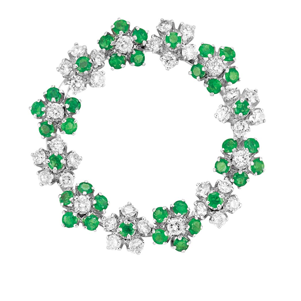 Lot image - Diamond and Emerald Wreath Brooch, Birks