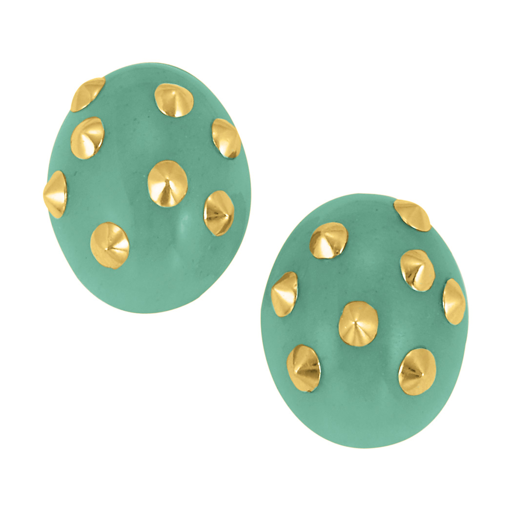 Lot image - Pair of Gold and Aventurine Quartz Earclips, Angela Cummings