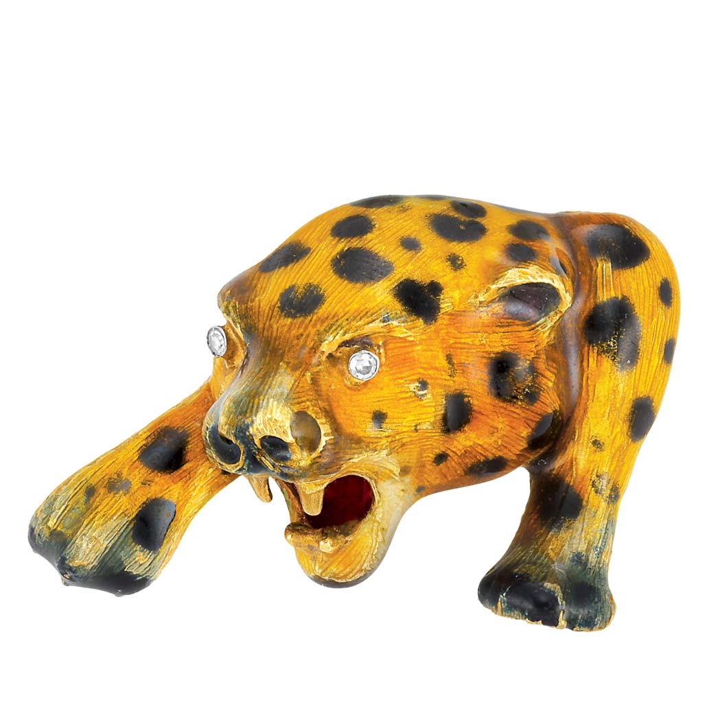 Lot image - Gold, Enamel and Diamond Leopard Brooch