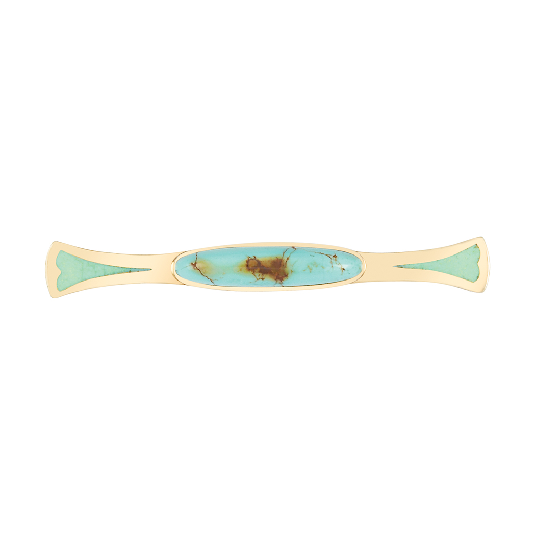 Lot image - Arts and Crafts Gold, Turquoise and Enamel Bar Pin, Tiffany & Co., by Louis Comfort Tiffany