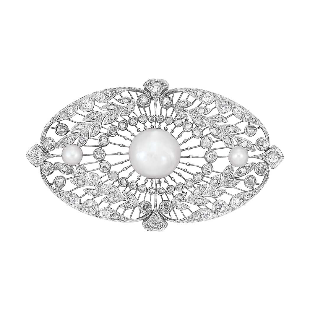 Lot image - Belle Epoque Platinum, Pearl and Diamond Brooch
