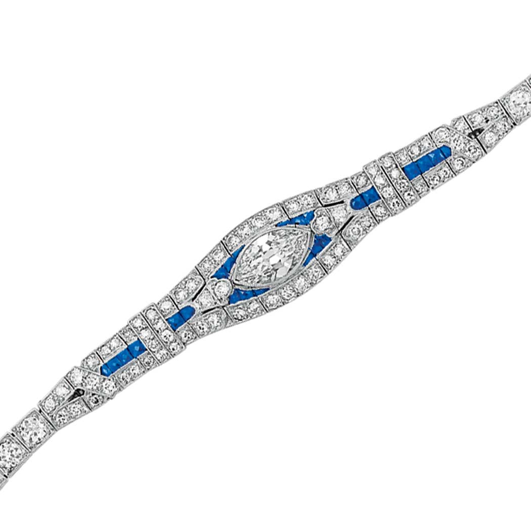 Lot image - Platinum, Diamond and Sapphire Bracelet