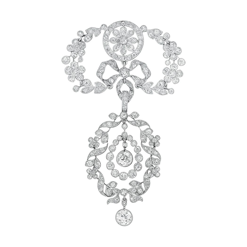 Lot image - Belle Epoque Platinum and Diamond Brooch, Cartier