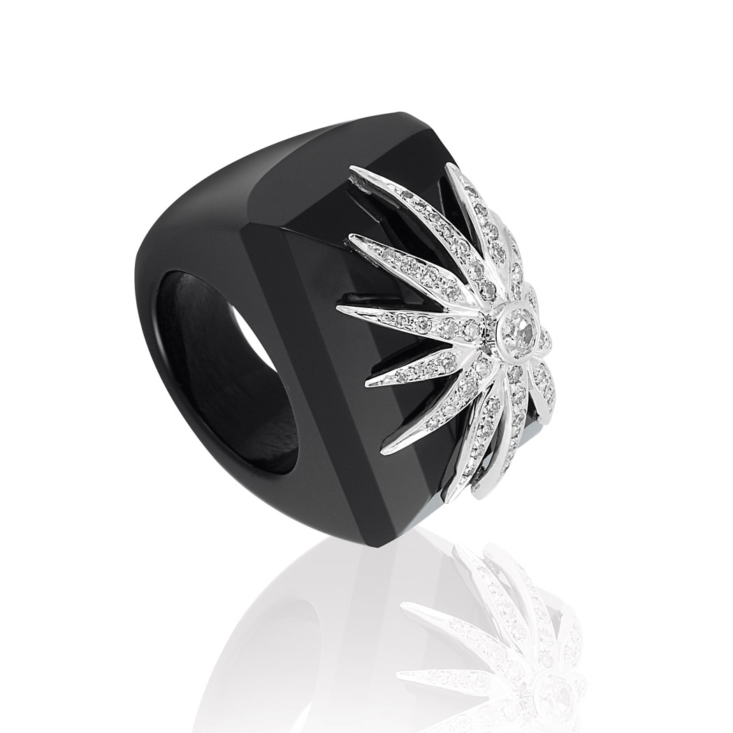 Lot image - Bochic Black Onyx and Diamond Ring