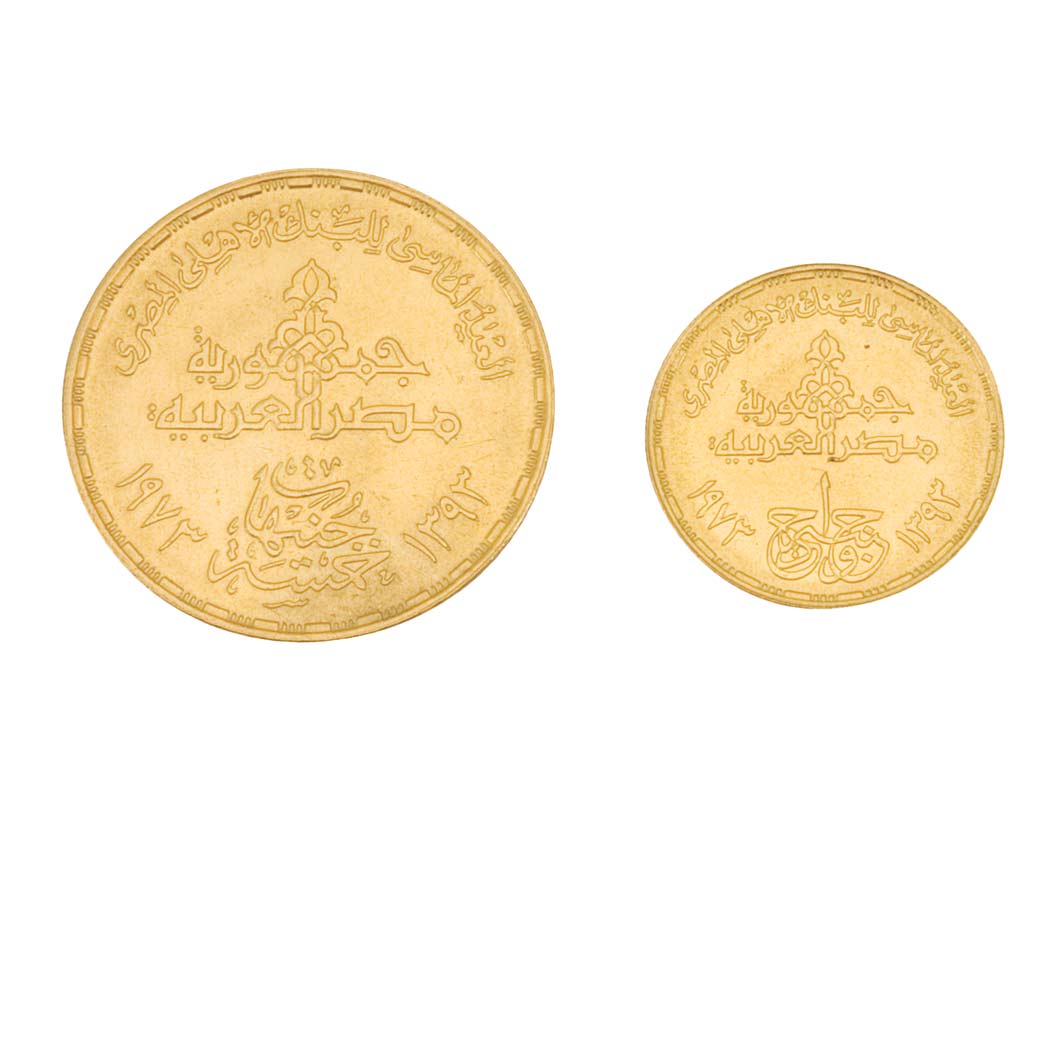 Lot image - Egypt, 1973 1 and 5 Pounds Gold, Fr. 51, 52