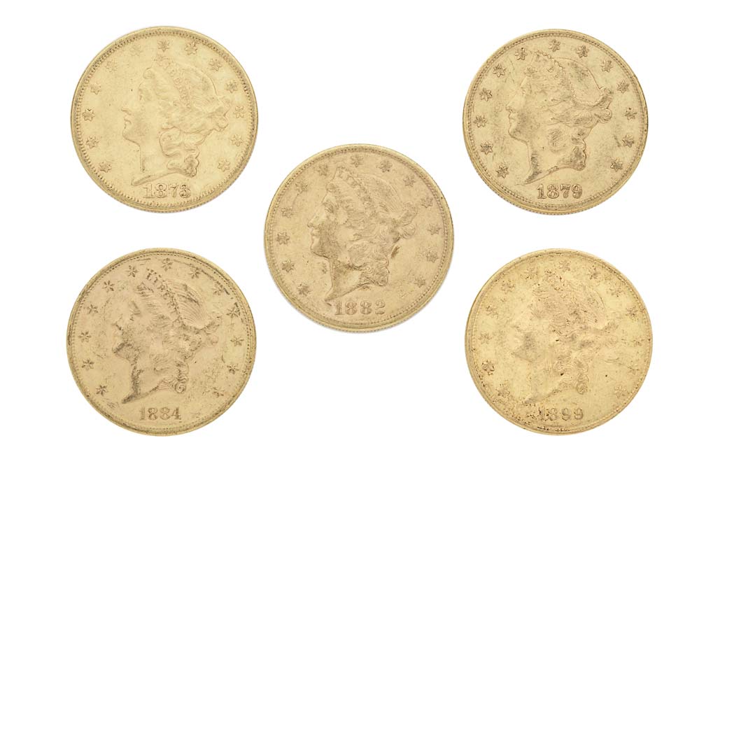 Lot image - Five $20 Liberty Heads