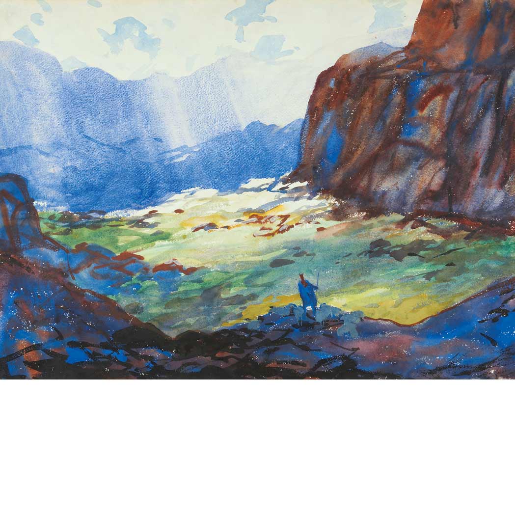 Lot image - John Whorf American, 1903-1959 Figure in a Landscape