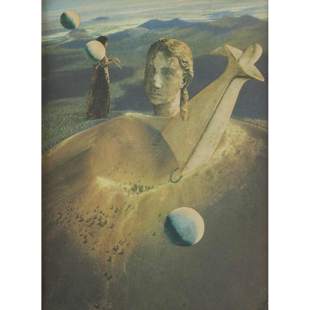 Lot image - Betty Cornell Benton American, b. 1905 Stone Head in Mountainous Landscape