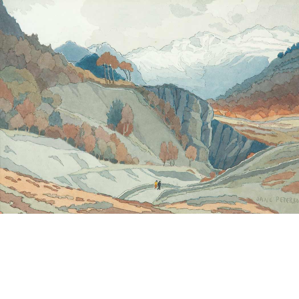 Lot image - Jane Peterson American, 1876-1965 Landscape with Two Small Figures