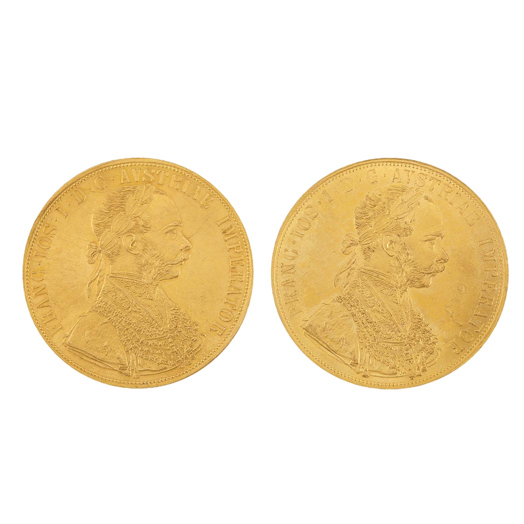 Lot image - Austria, Two 1915 4 Ducat Restrikes, Fr. 507R