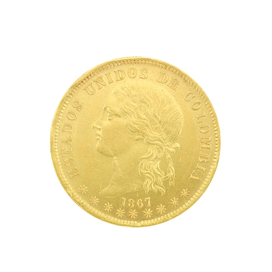 Lot image - Colombia, 1867 20 Pesos, Bogota Mint, Fr. 99