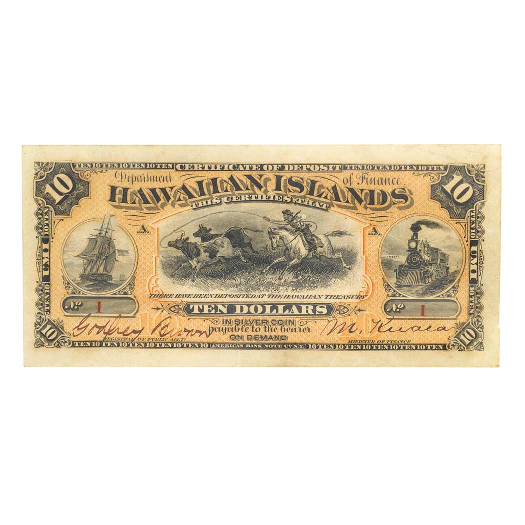 Lot image - Kingdom of Hawaii (Hawaiian Islands) $10 Certificate of Deposit. Pick 1a