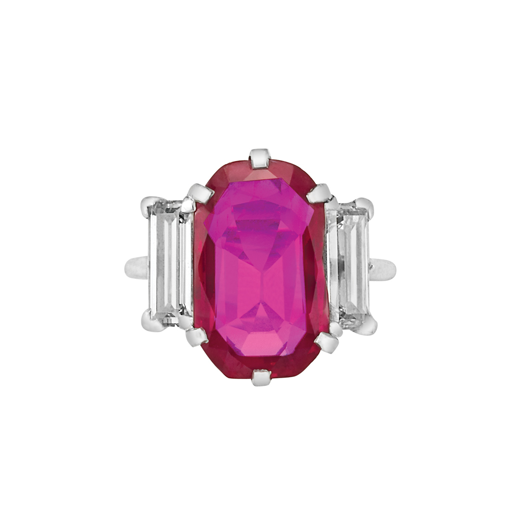 Lot image - Platinum, Ruby and Diamond Ring, Cartier