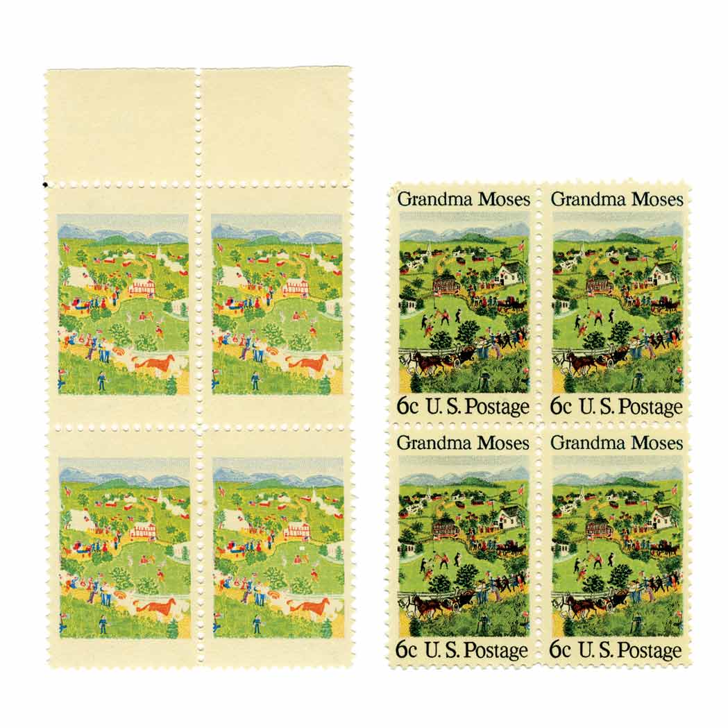 Lot image - 1969 6c. Grandma Moses, BLACK and BLUES OMITTED, Scott No. 1370 b