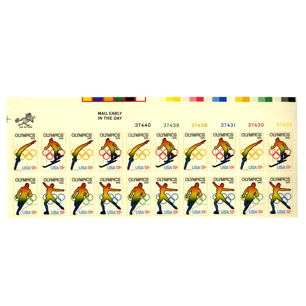 Lot image - 1979 13c. Olympics IMPERFORATE Block of Twenty, Scott No. 1695-98 b