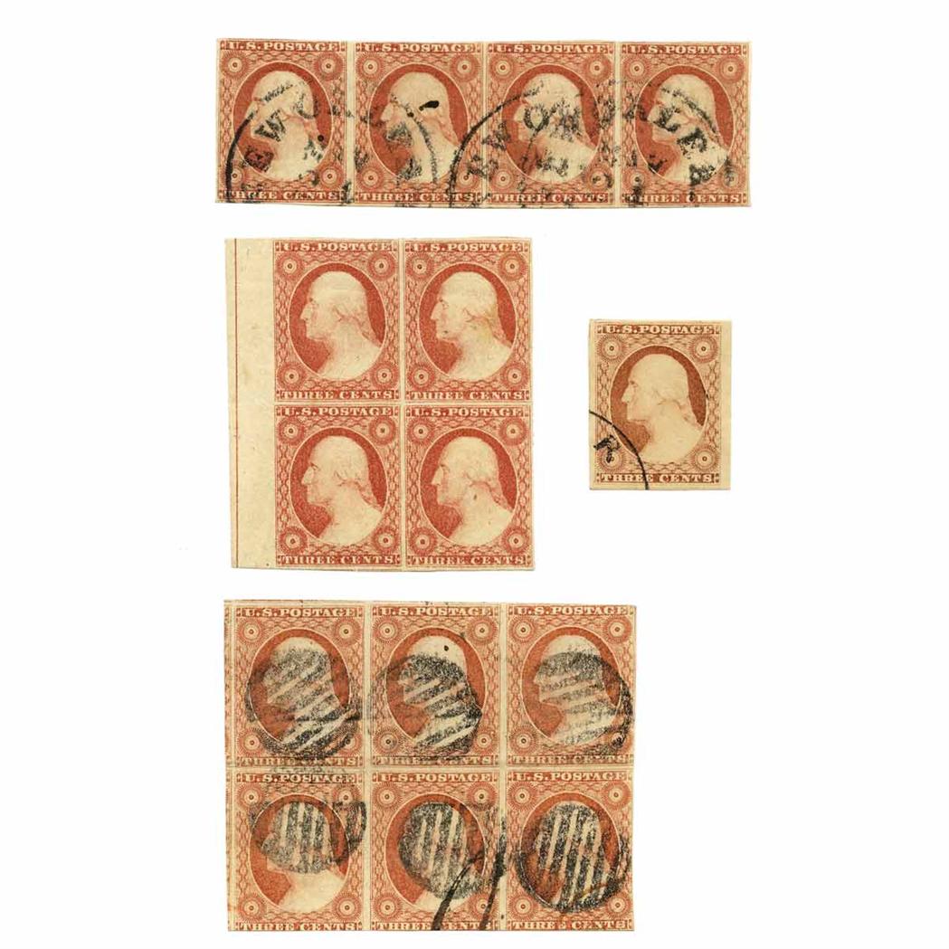 Lot image - 1851-1857 3c. issue, Scott No. 11