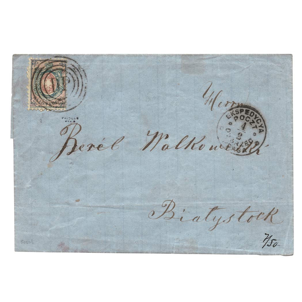Lot image - Poland Number One, 1860 10 k Blue and Rose on Cover
