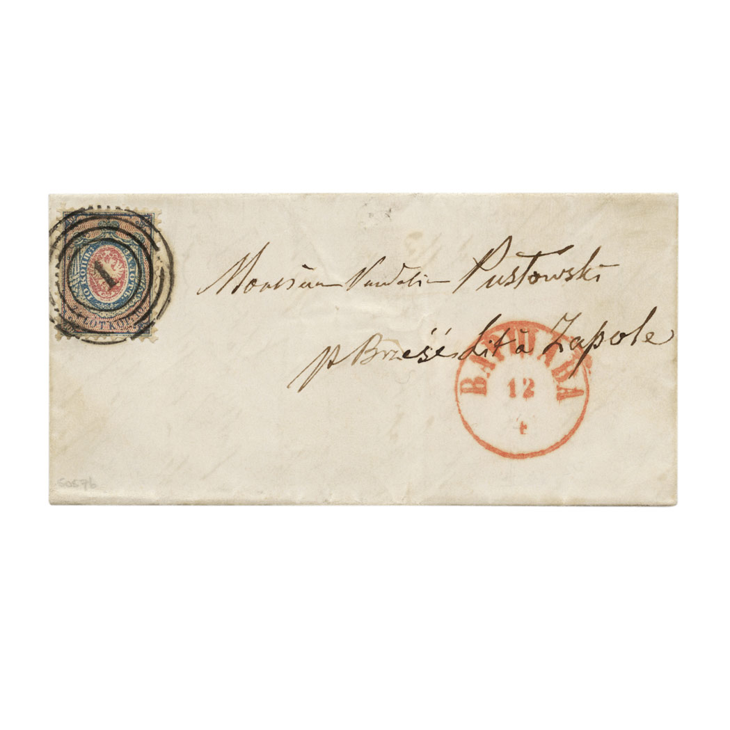 Lot image - Poland Number One, 1860 10 k Blue and Rose on Cover