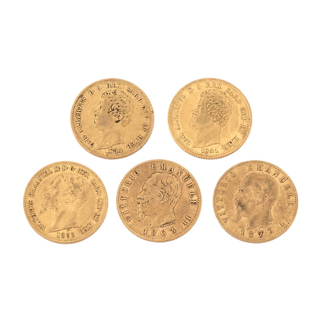 Lot image - Italy, Five 20 Lire Gold