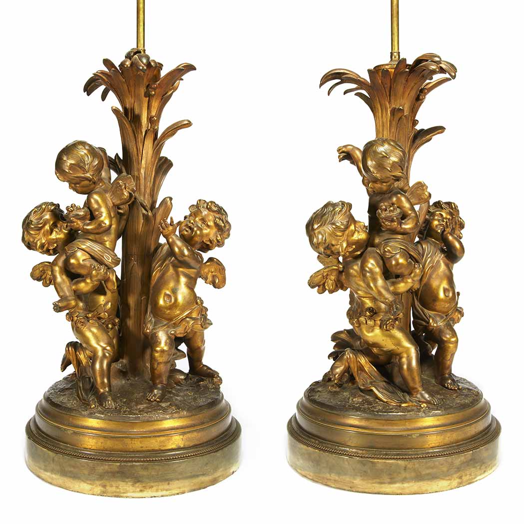 Lot image - Pair of Louis XVI Style Gilt-Bronze Figural Lamps