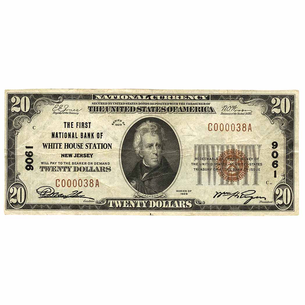 Lot image - U.S. Bank Note, $20 1929 National Bank Note, Type 1, Fr. S-2030, Charter #9061