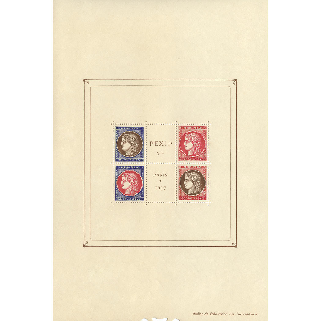 Lot image - France, 1937 PEXIP Souvenir Sheet, Scott 329