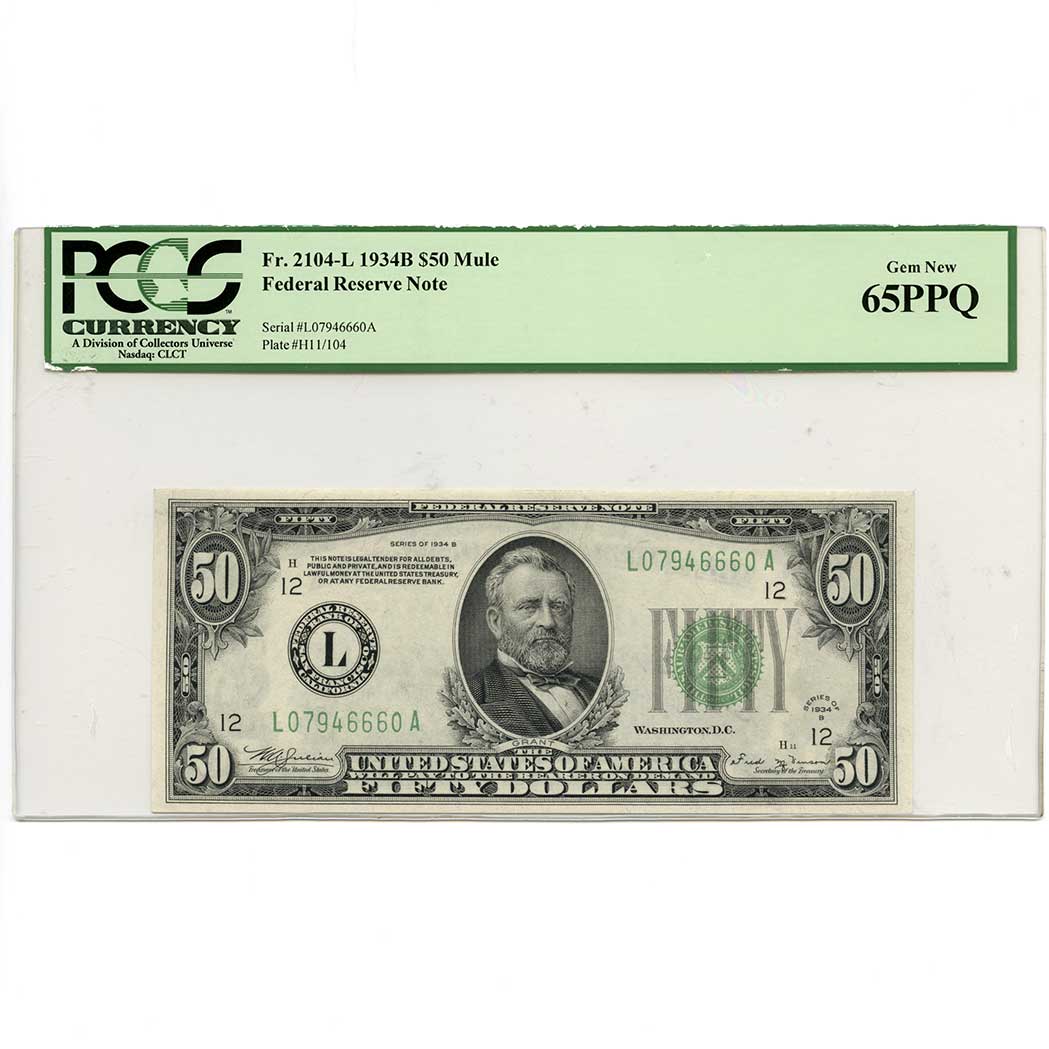 Lot image - U.S. Bank Note, $50 1934 B Federal Reserve Mule, Fr. 2104-L