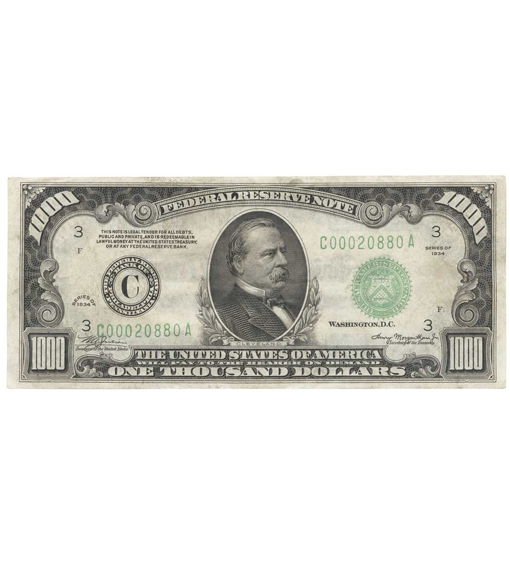 Lot image - U.S. Bank Note, $1,000 1934 Federal Reserve Note, Fr. 2211 C