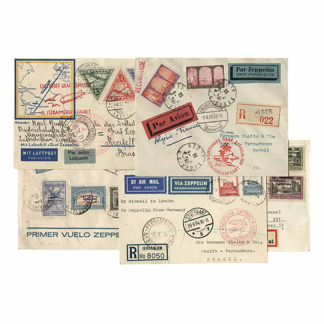 Lot image - Zeppelin Mail, Group of Nine Covers or Cards