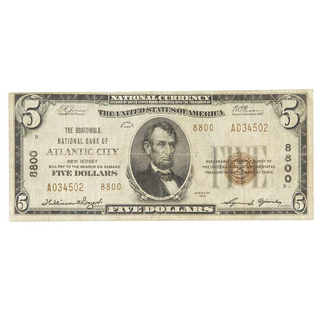 Lot image - U.S. Bank Note, $5 1929 National, Type 2, Charter #8800