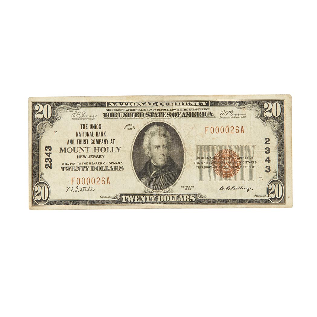 Lot image - U.S. Bank Note, $20 1929 National, Type 1, Charter #2343