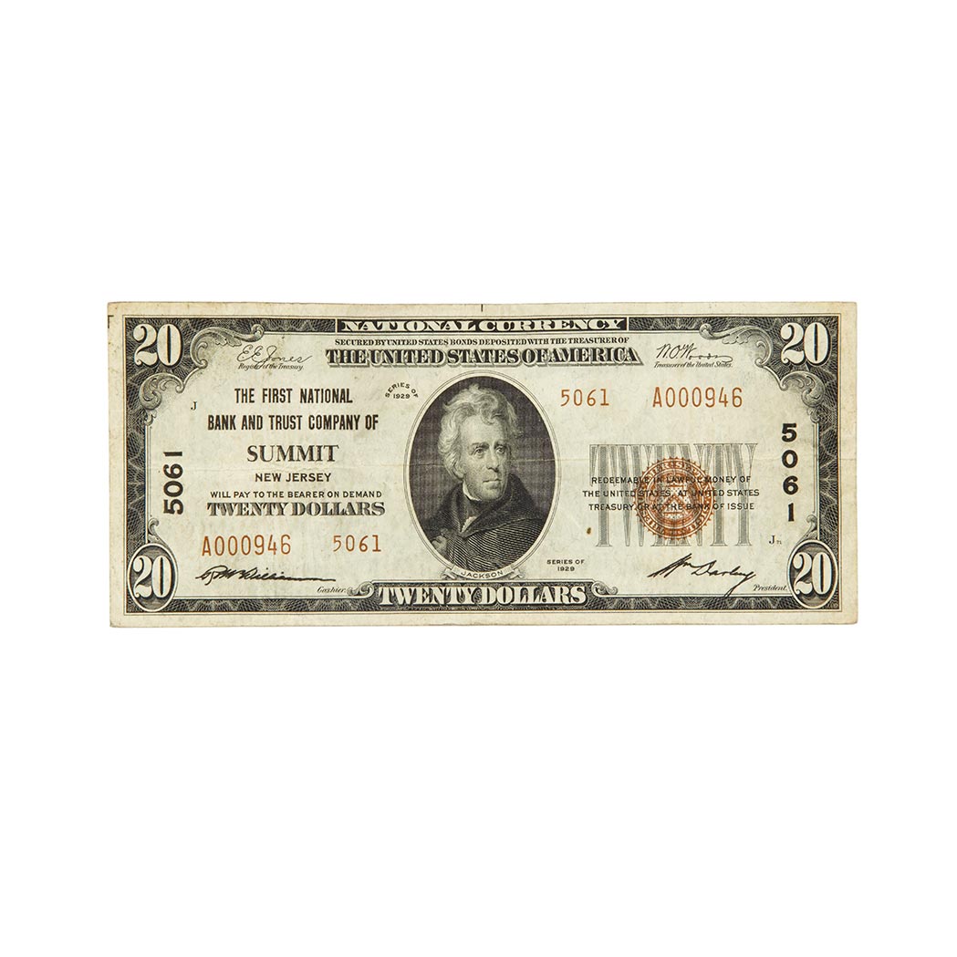Lot image - U.S. Bank Note, $20 1929 National, Type 2, Charter #5061