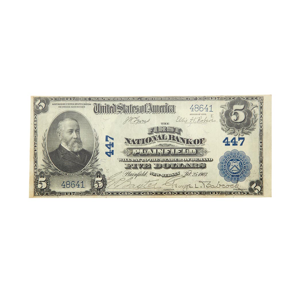 Lot image - U.S. Bank Note, $5 1902 National Charter #447