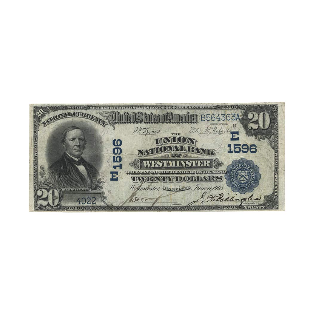 Lot image - U.S. Bank Note, $20 1902 National, Charter #1596