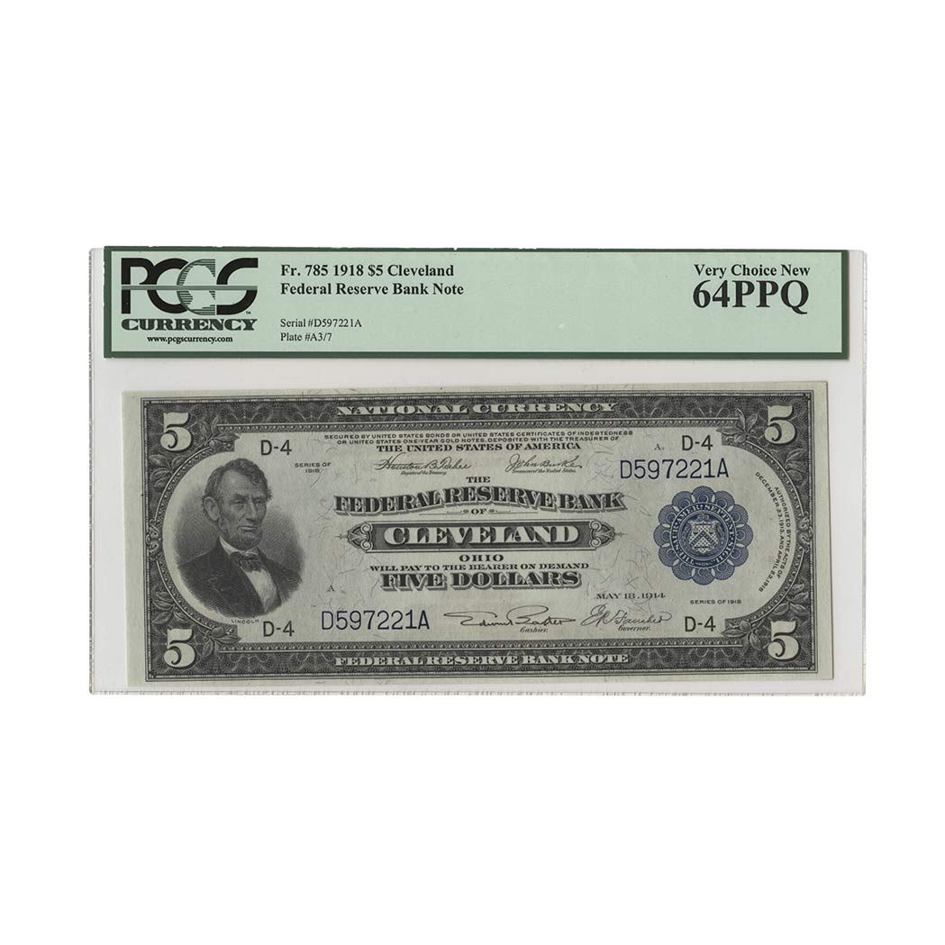 Lot image - U.S. Bank Note, $5 1918 Cleveland Federal Reserve Note, Fr. 785