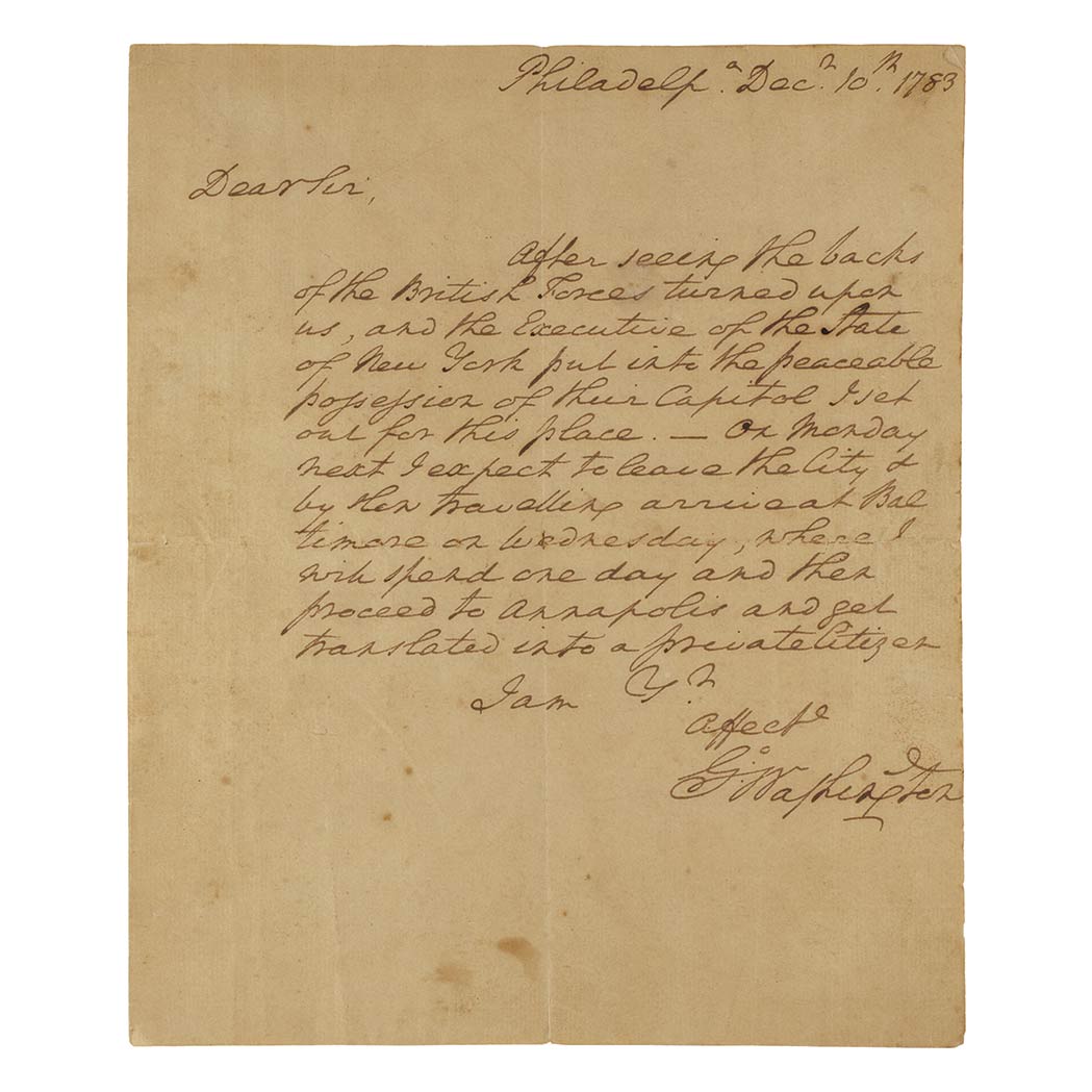 Lot image - WASHINGTON, GEORGE  Autograph letter signed to James McHenry
