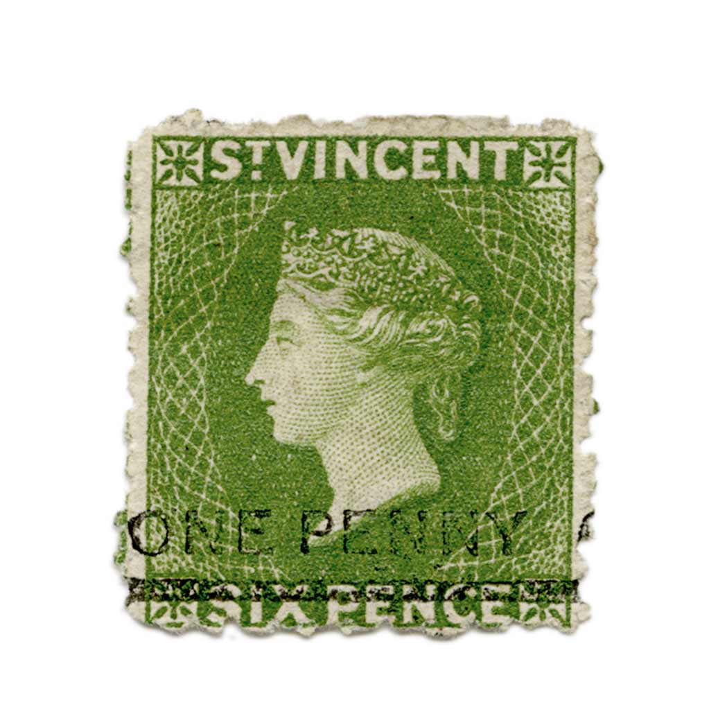 Lot image - St. Vincent, 1881 One Penny on 6P, Scott 32