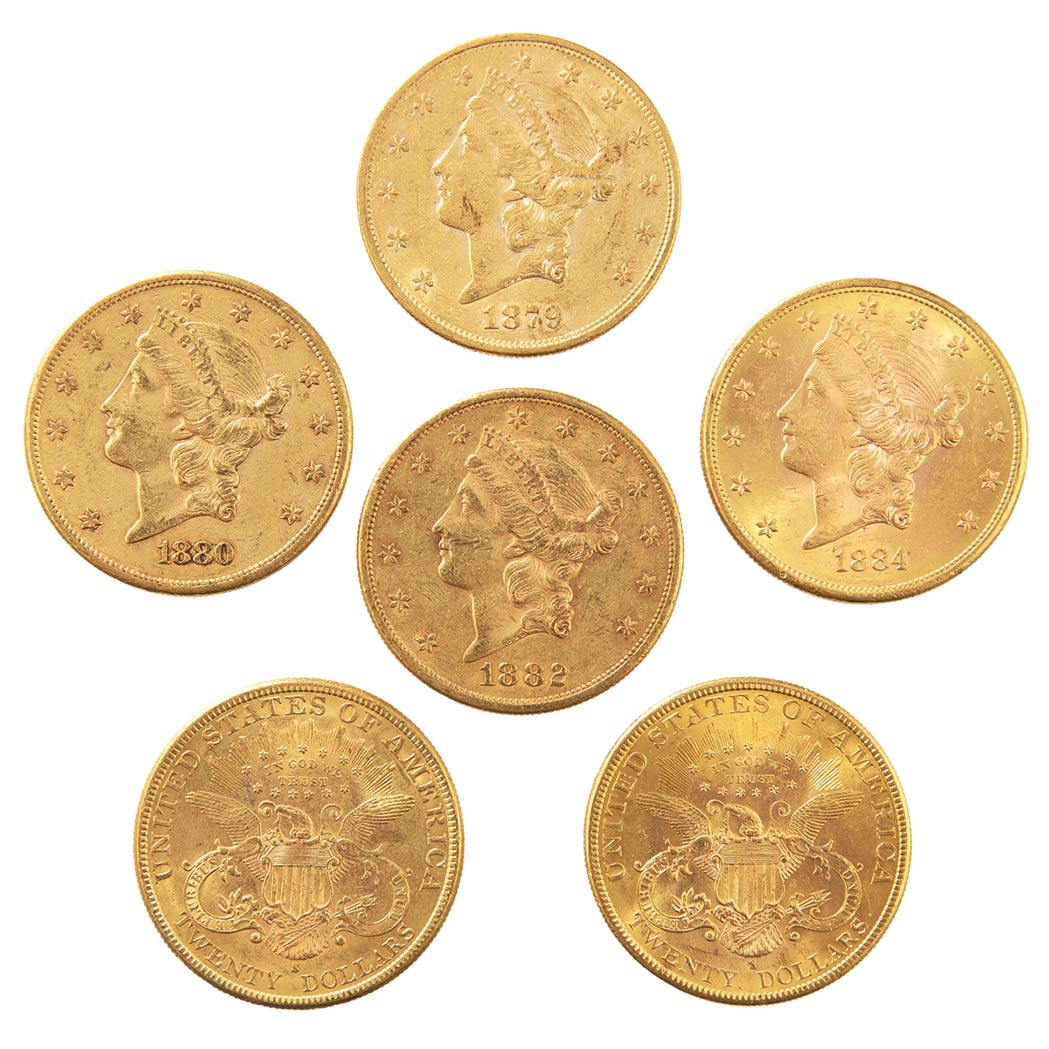 Lot image - United States, Six $20 Liberty