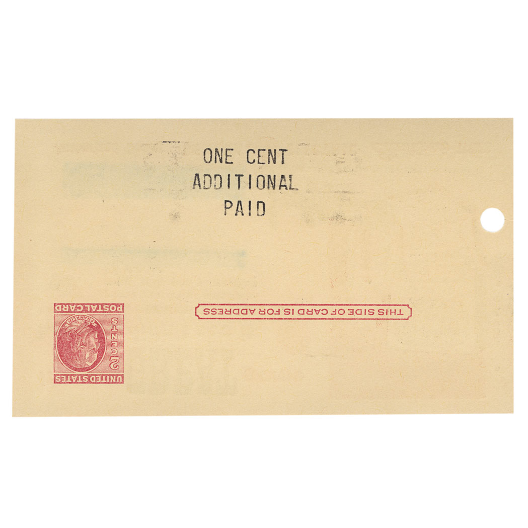 Lot image - United States, 1958 2 Cent  &  1 Cent Postal Card, Surcharge Inverted, UX 47a