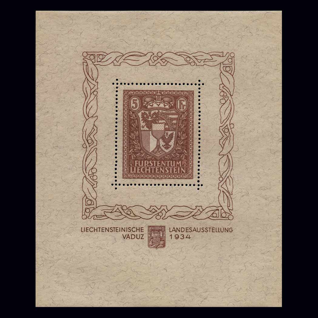 Lot image - Liechtenstein 1934 Vaduz Souvenir Sheet Scott 115