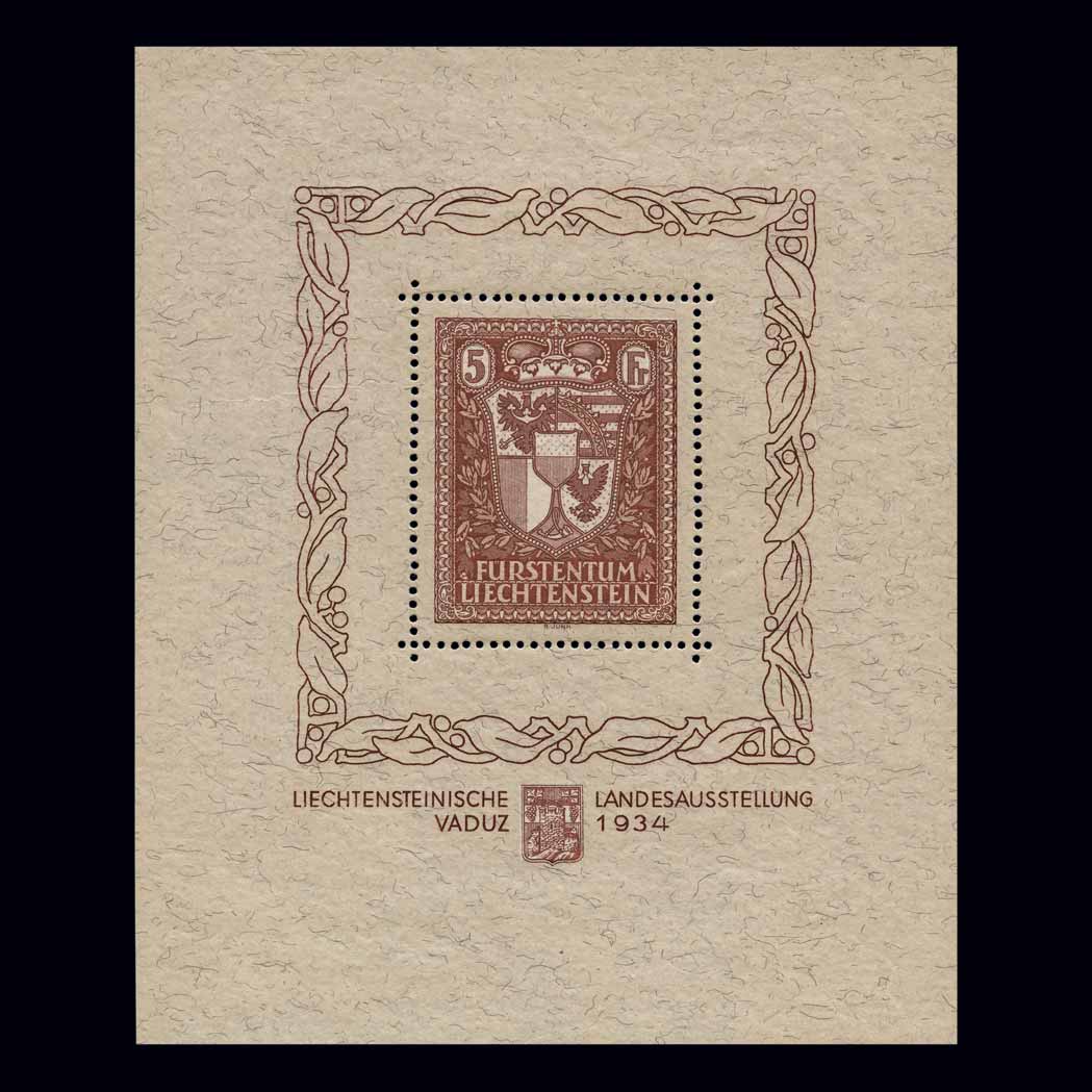 Lot image - Liechtenstein 1934 Vaduz Souvenir Sheet Scott 115