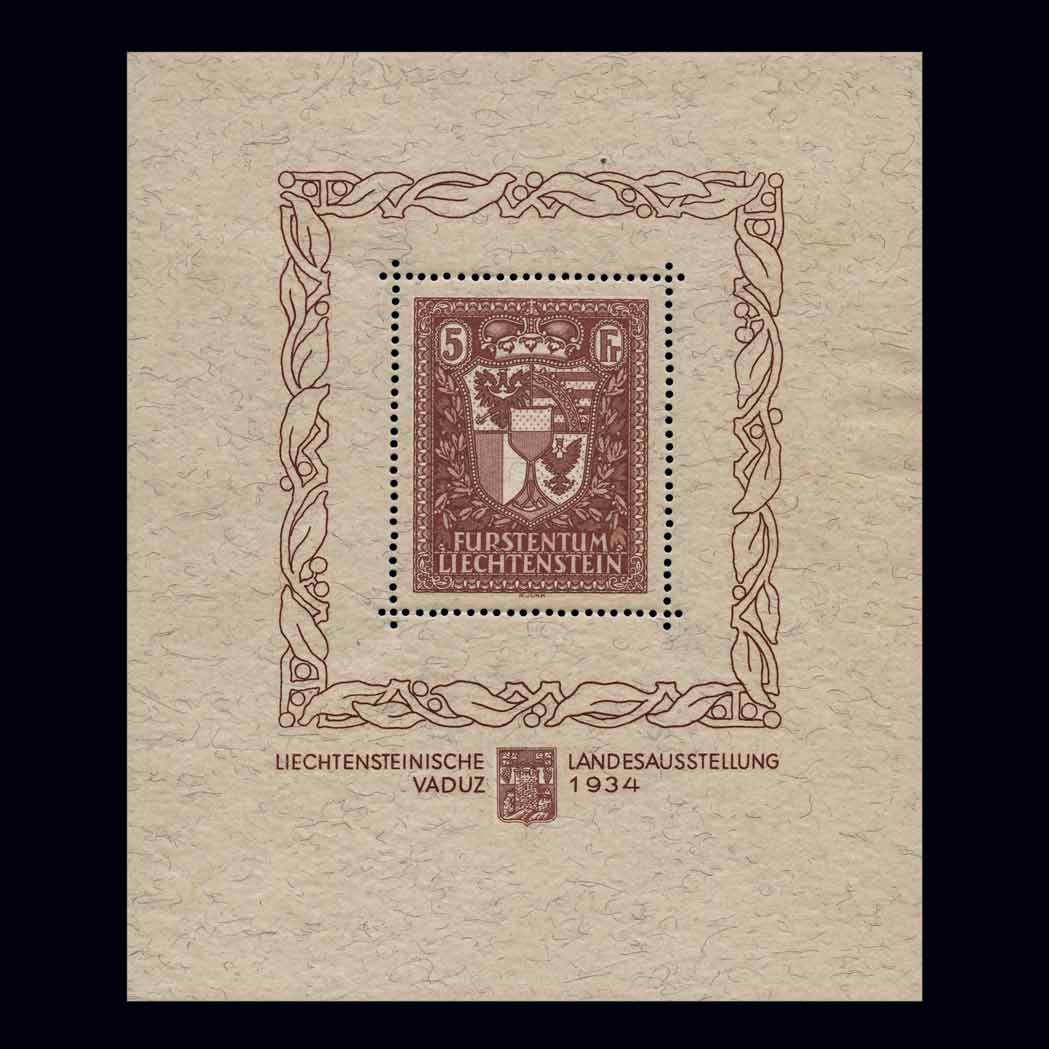 Lot image - Liechtenstein 1934 Vaduz Souvenir Sheet Scott 115