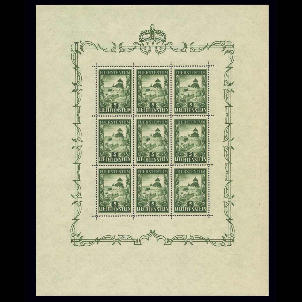 Lot image - Liechtenstein 1952 Castle 5Fr Green Scott 264