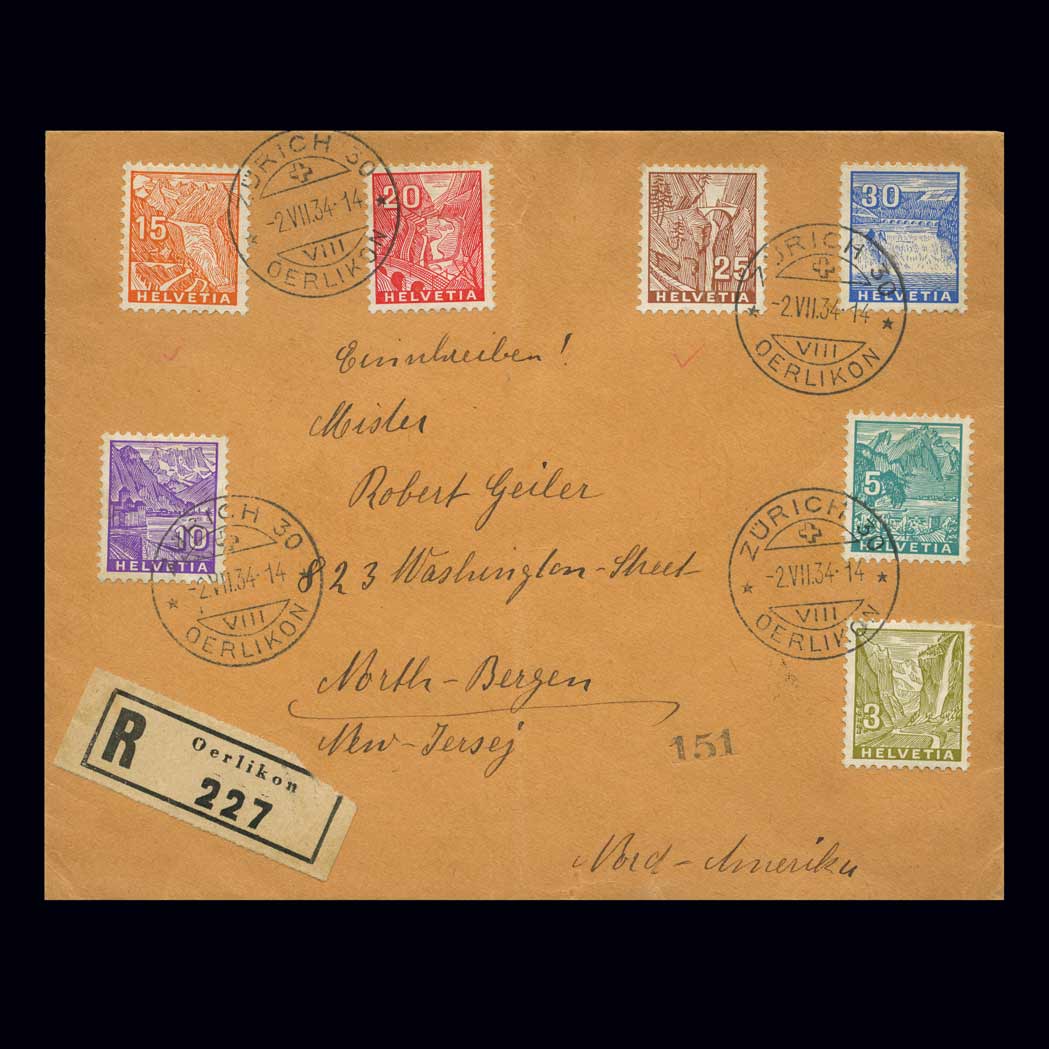 Lot image - Switzerland 1934 3C to 30C Landscape Series Scott 219-25, Zumstein  194-200