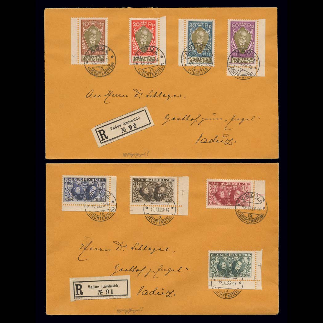 Lot image - Liechtenstein 1928 Prince Johann II Scott 82-89 Zumstein 72-29