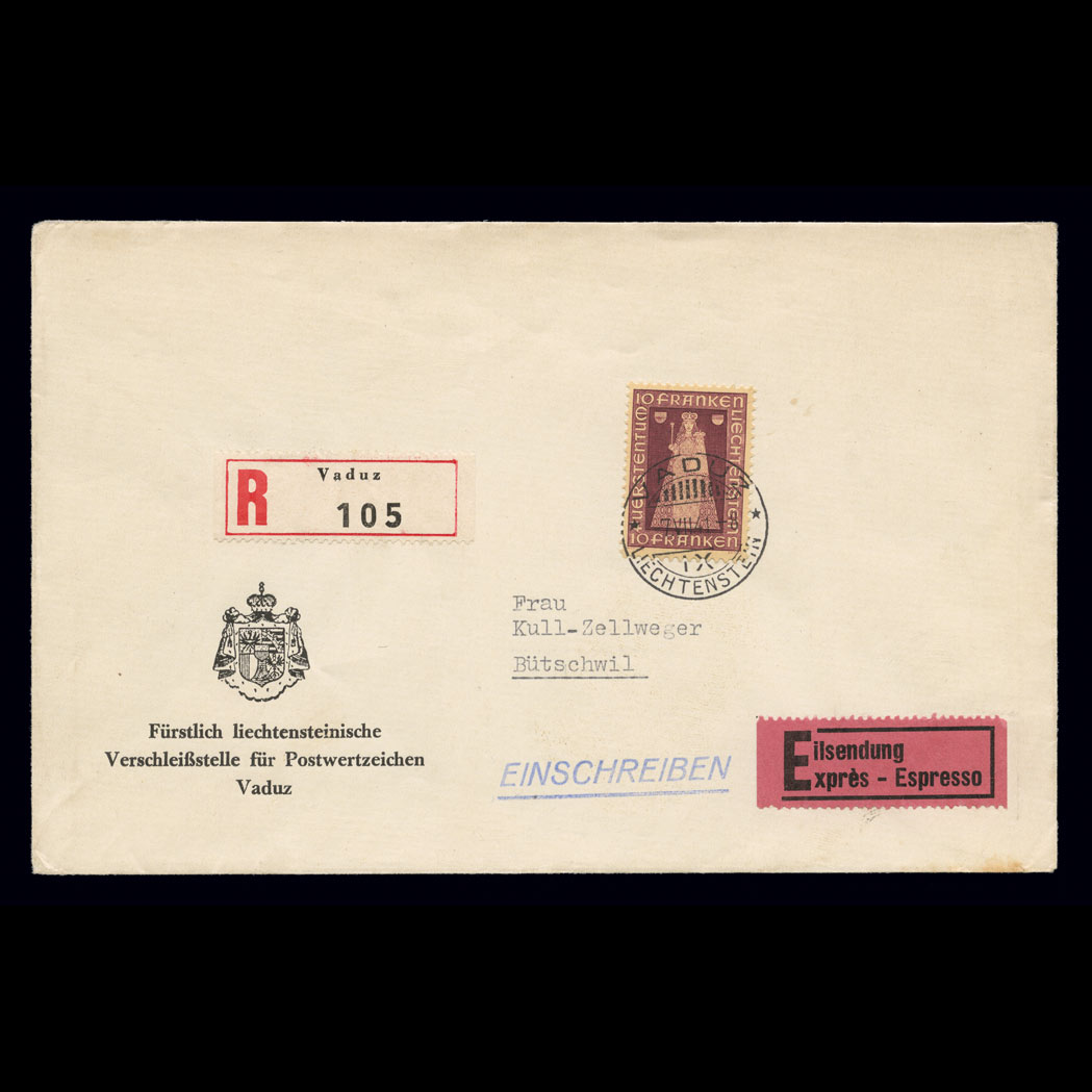 Lot image - Liechtenstein 1941 10Fr Madonna and Child Scott 171,  Zumstein 150